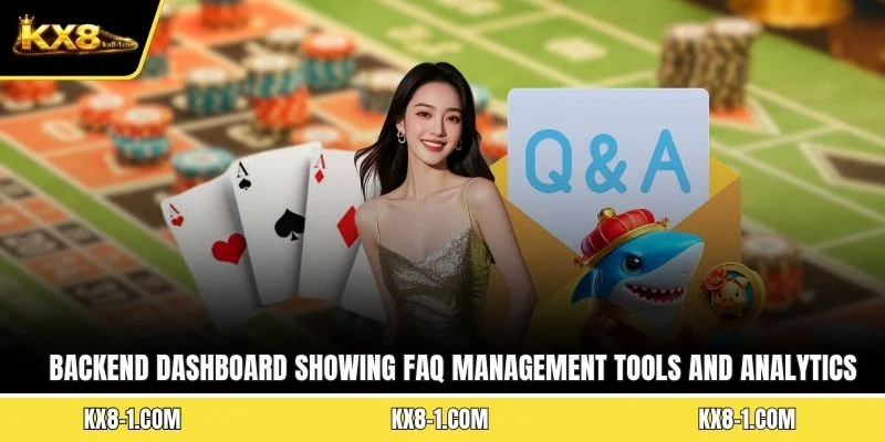 Backend dashboard showing FAQ management tools and analytics